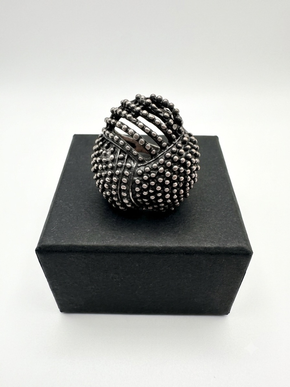 Black Beaded Dome Ring